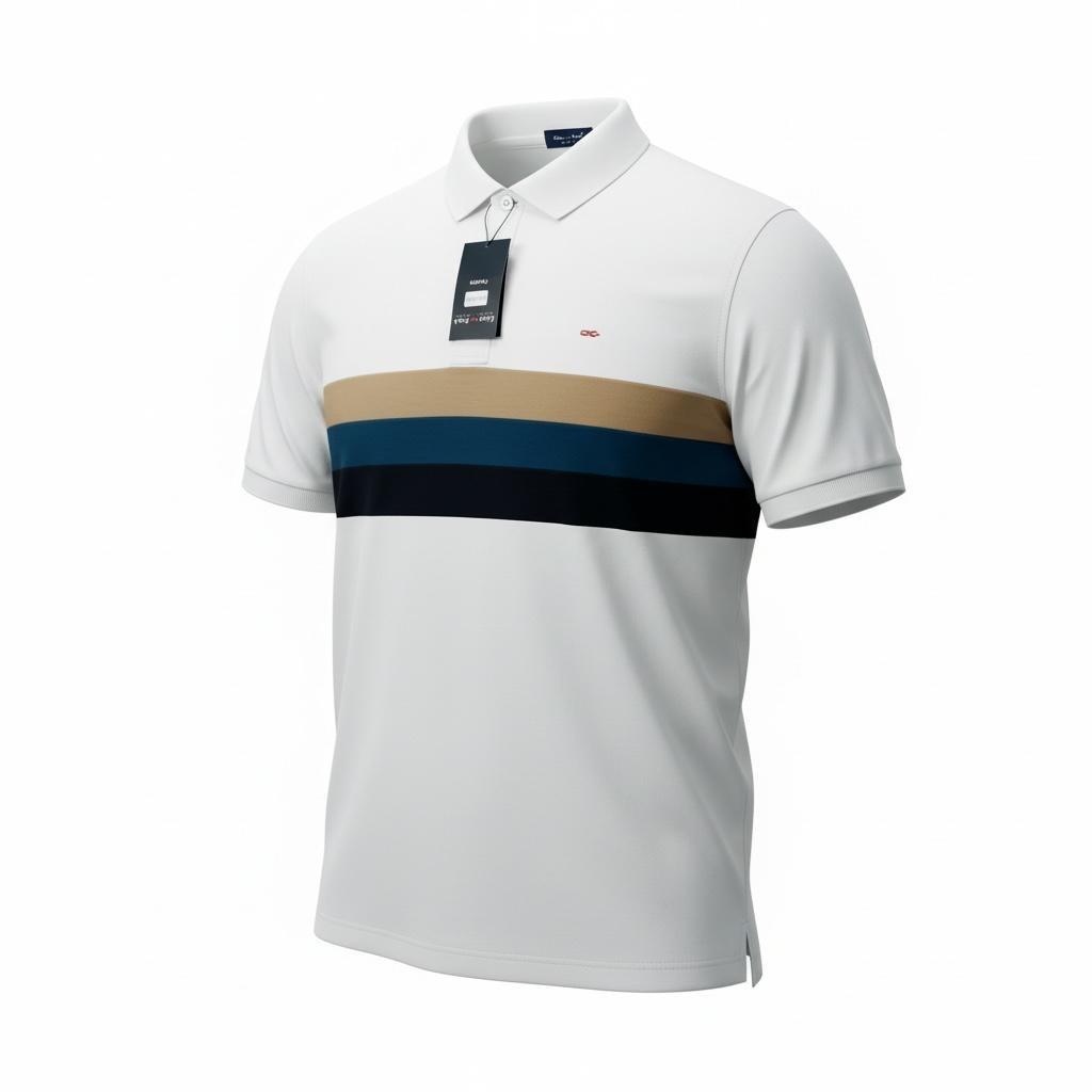 Polo Homme Blanc Bande Bleu Marine