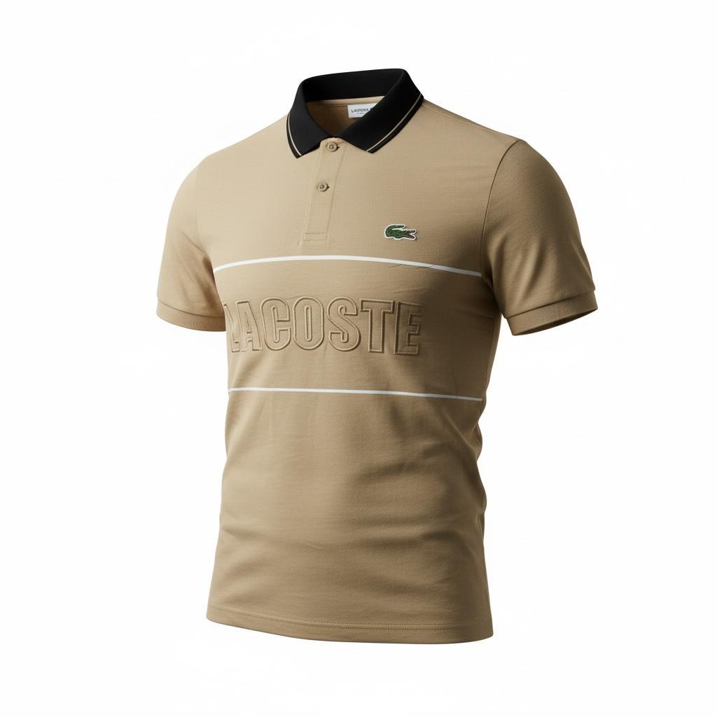 Polo Homme Lacoste Beige à Col Noir