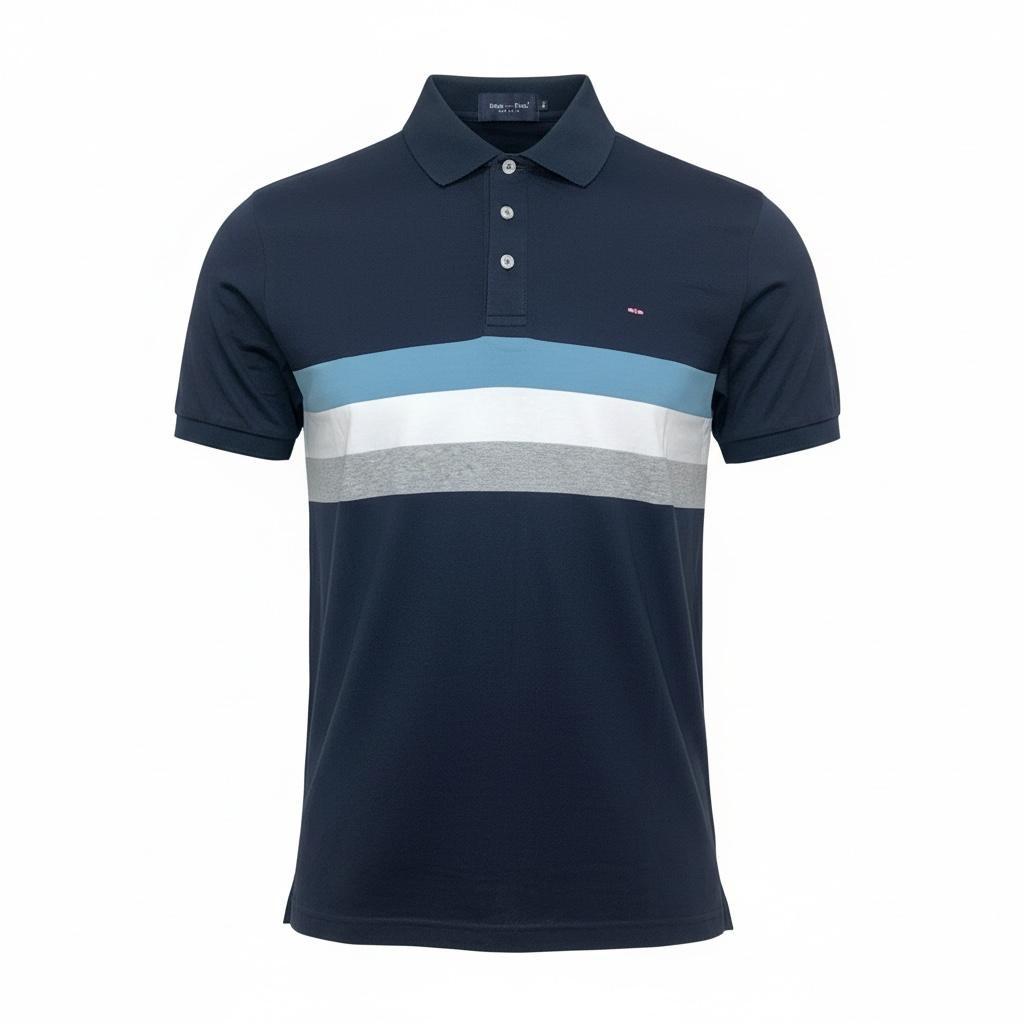 Polo Homme Bleu Marine Bande Blanche
