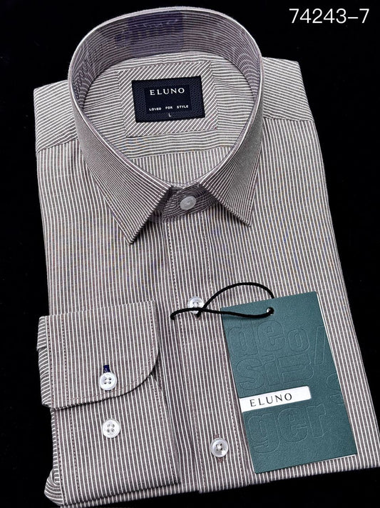 Chemise Eluno Rayée Marron et Blanc – Élégance casual affirmée