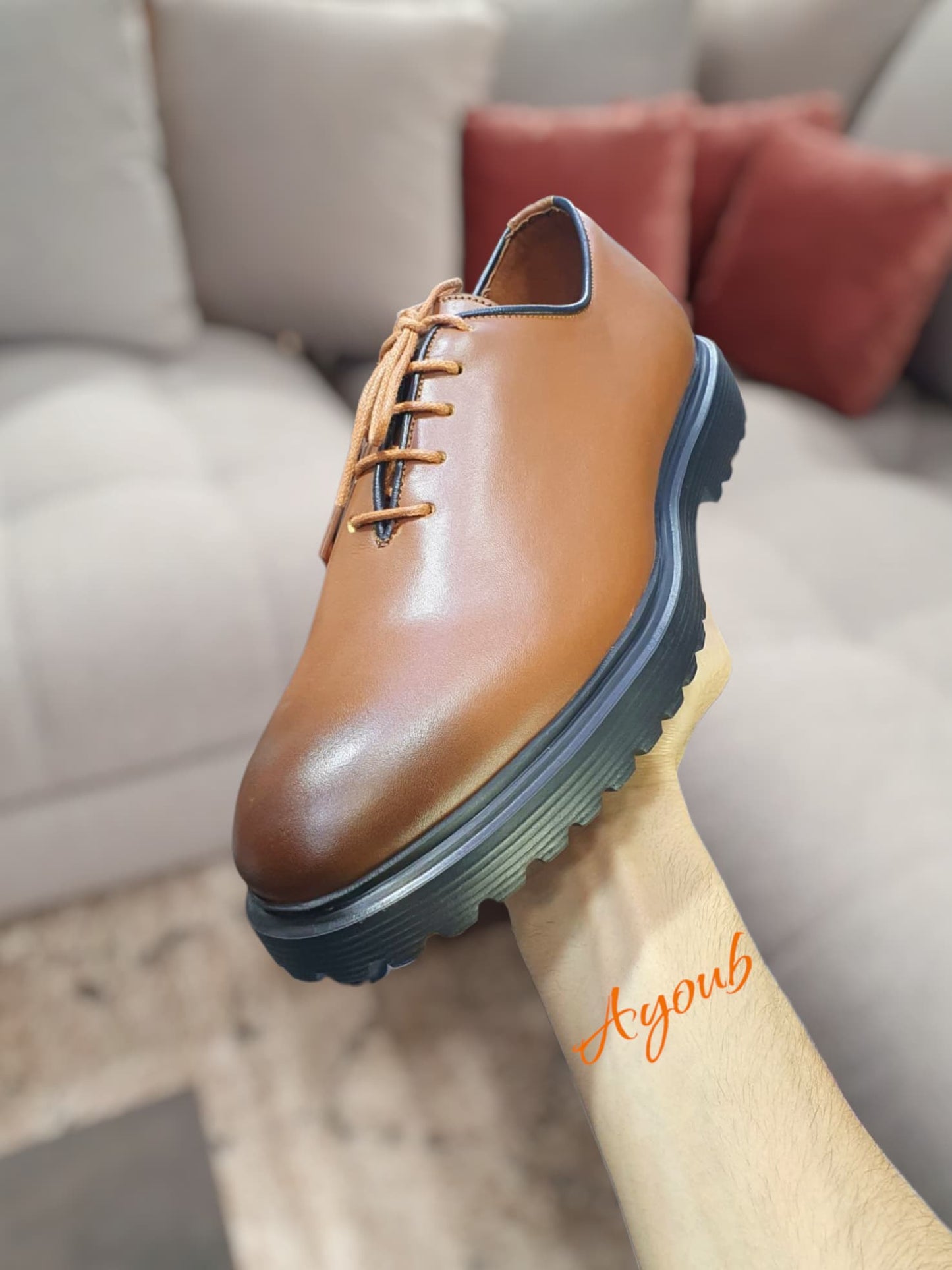 Chaussures Derby modernes à lacets – Cuir marron clair homme