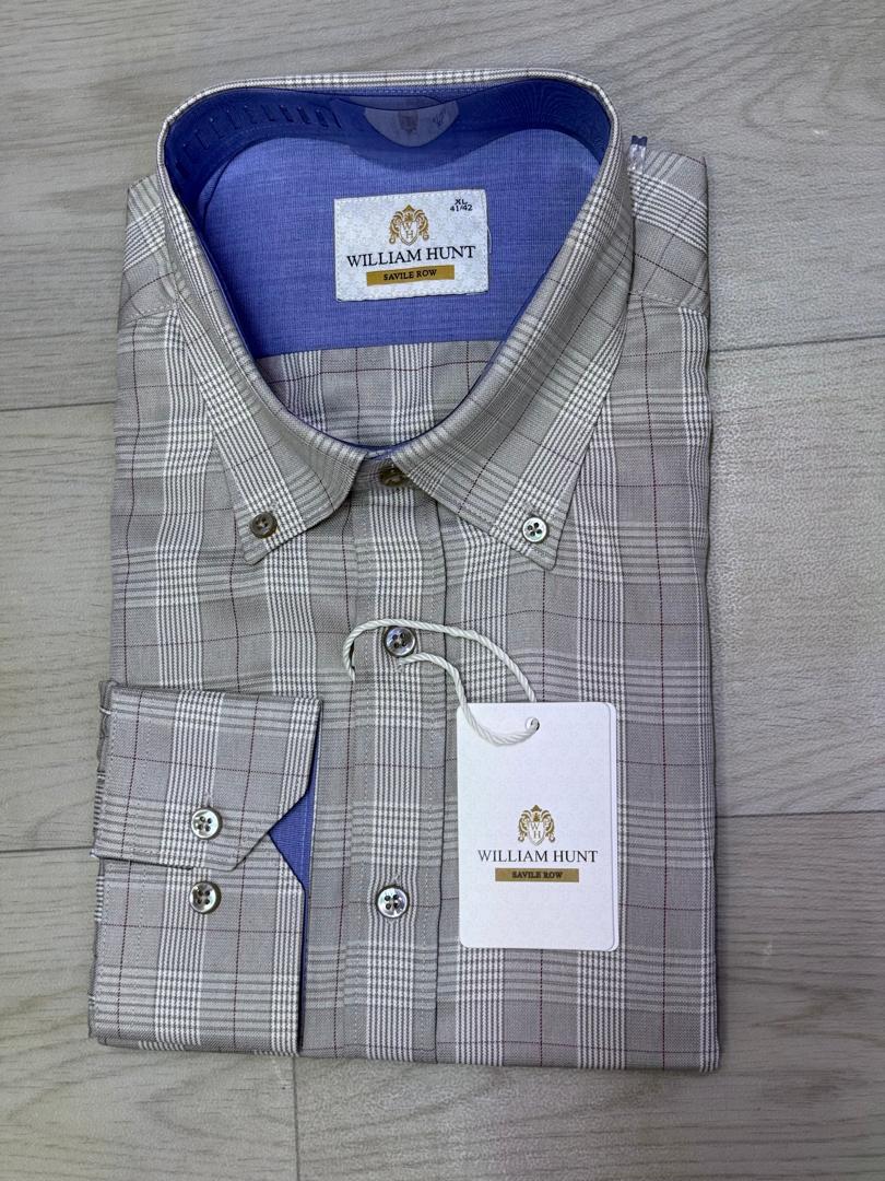 Chemise homme à carreaux gris et beige – Look décontracté