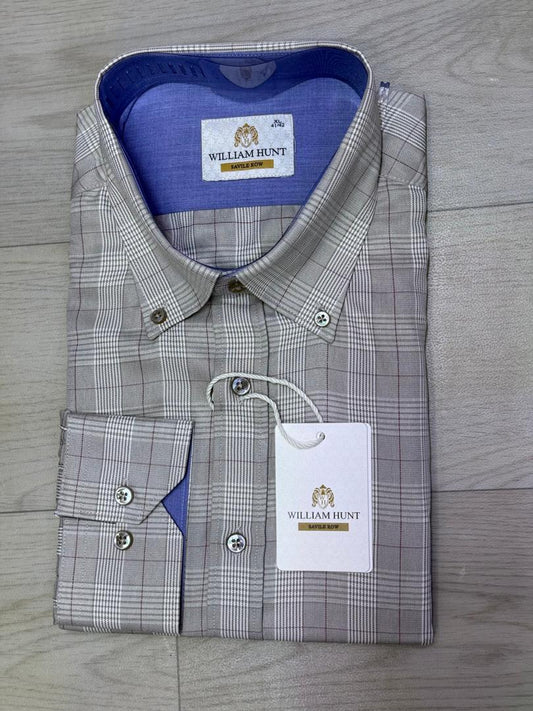 Chemise homme à carreaux gris et beige – Look décontracté