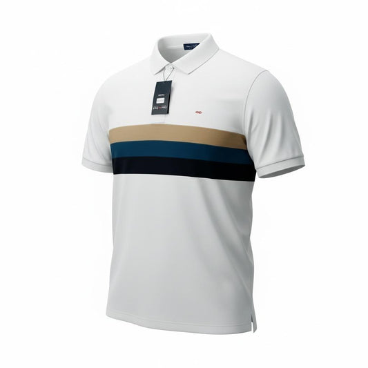 Polo Homme  Blanc Bande Bleu Marine
