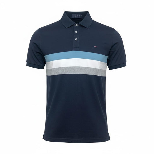 Polo Homme Bleu Marine Bande Blanche