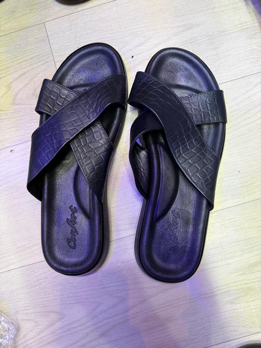 Sandales Effet Croco Noires –  Homme Style Luxe