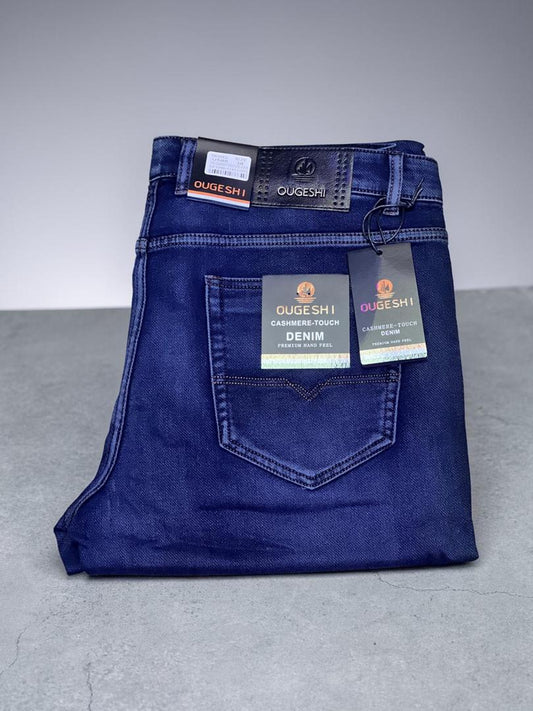 Jean Homme Bleu OUGESHI – Denim Cashmere Touch Premium Coupe Droite