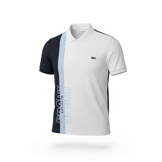 Polo Lacoste Blanc & Bleu – Élégance Sport Chic