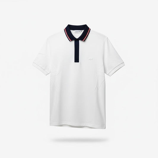 Polo Lacoste Blanc à Col Noir – Élégance Contrastée Homme
