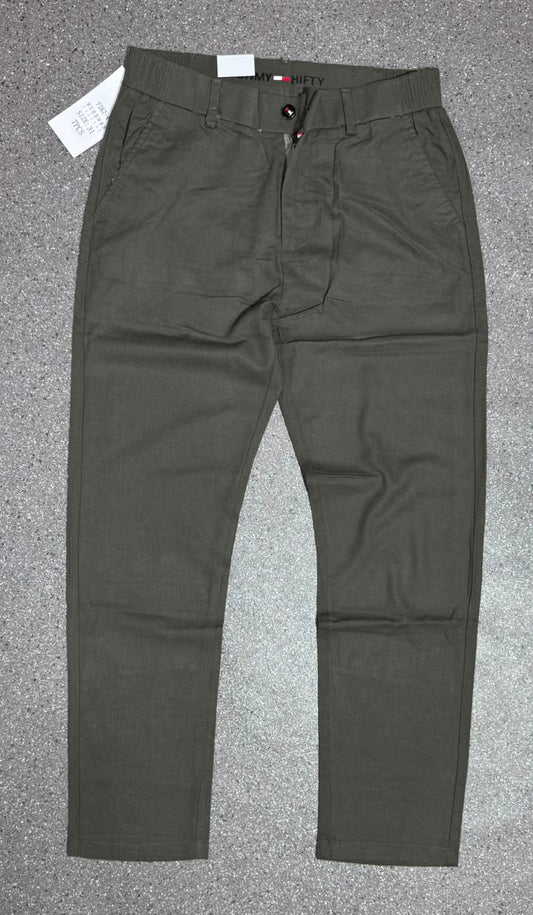 Pantalon Homme en Lin Vert Kaki Foncé