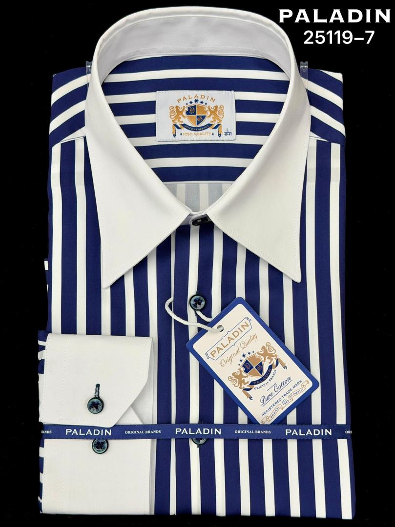 Chemise Homme Paladin Blanche à Rayures Bleu Marine