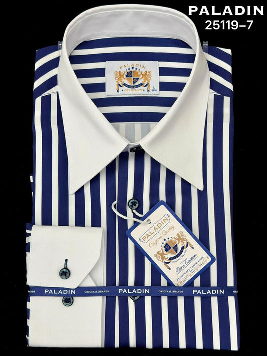 Chemise Homme Paladin Blanche à Rayures Bleu Marine